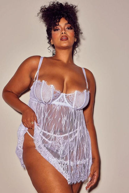 BABYGIRL- LACE BABYDOLL- WHITE. Alluring Mi Amore lingerie babydoll showcasing a perfect blend of elegance and sensuality. Discover the best lingerie babydolls in Trinidad and Tobago.