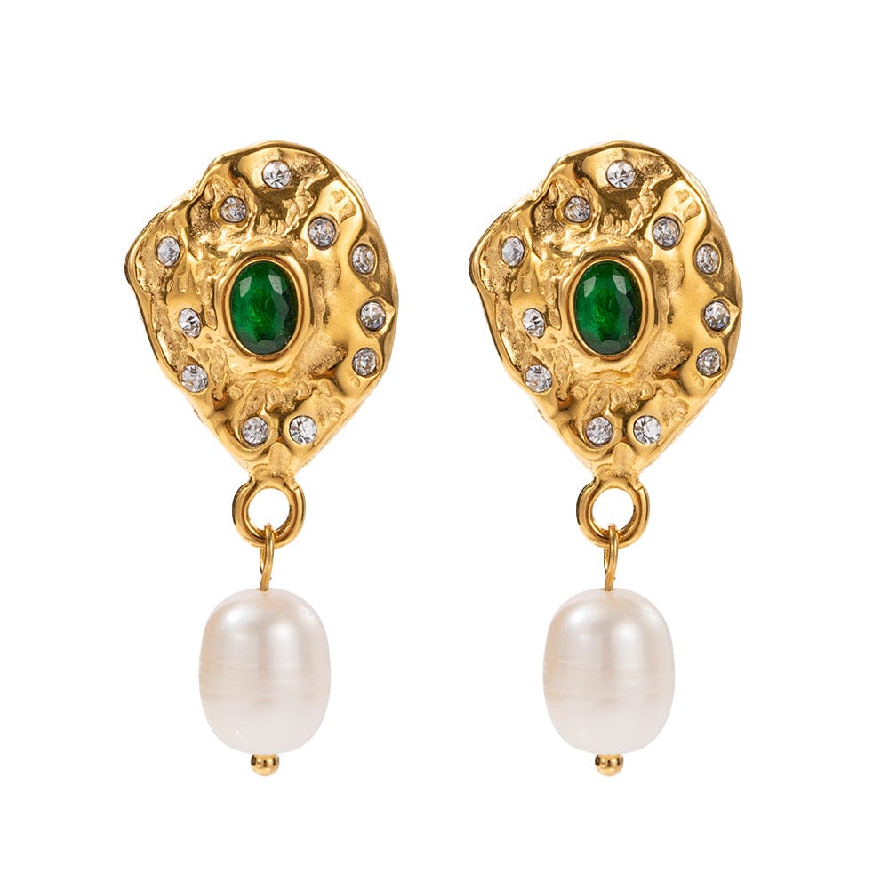 SIRIAH- TEXTURED GEMSTONE DROP EARRINGS- GOLD. MI AMORE HOUSE OF STYLES