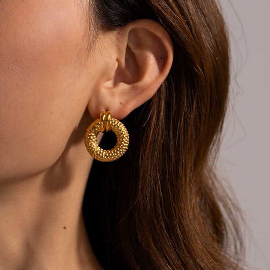 KIERAN- TEXTURED DROP EARRINGS- GOLD. MI AMORE HOUSE OF STYLES